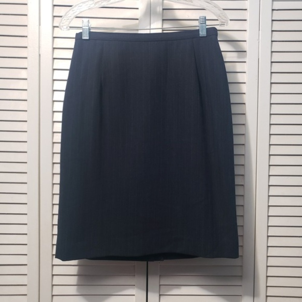 Bill Burns For Nordstrom 100% Wool Skirt Women's Size 8 Navy Woven Pencil Career